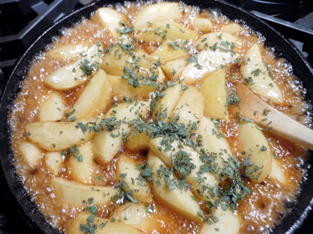 Apple-Sage Tart Cooking In Iron Skillet