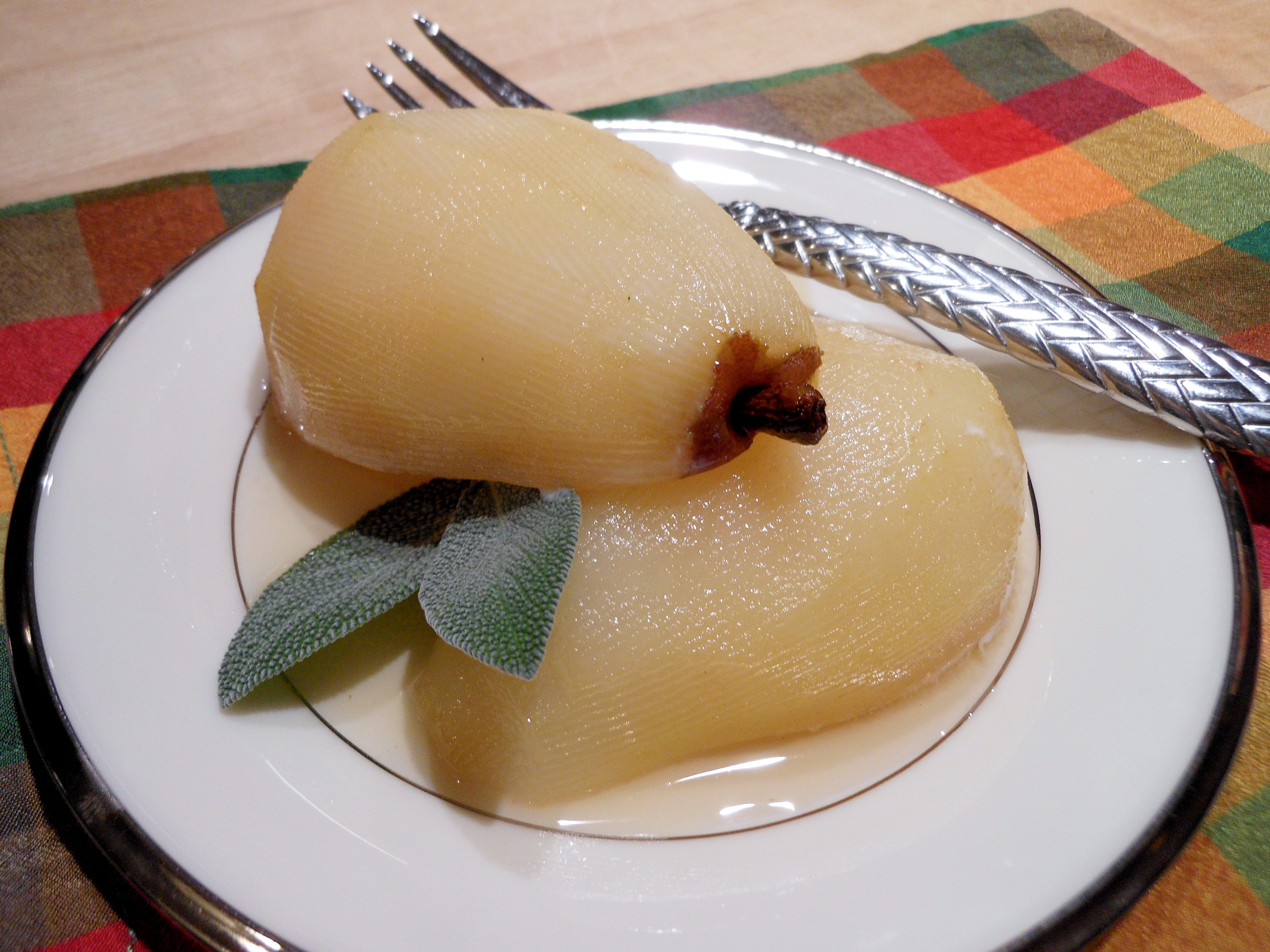Poached Pear Dessert With Sage-Honey Glaze