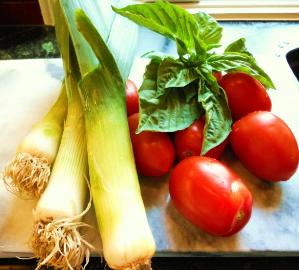 Leeks, Tomatoes, Basil for Tart