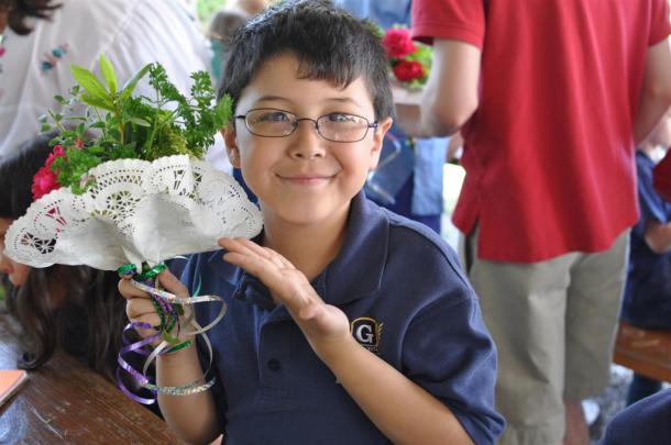 Grace Academy Student with Tussie Mussie