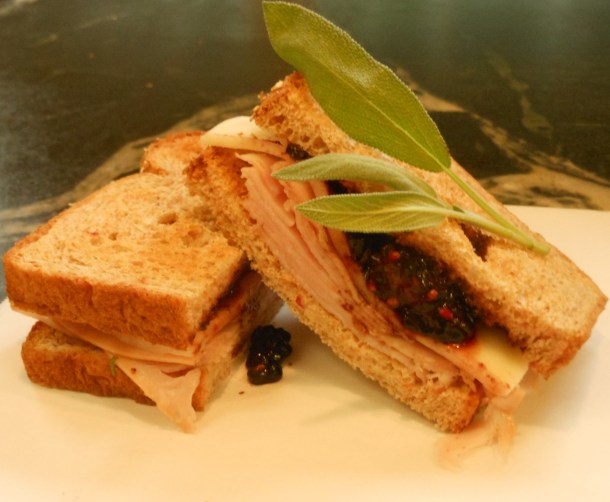 Smoked turkey, mozarella and blackberry sandwiches