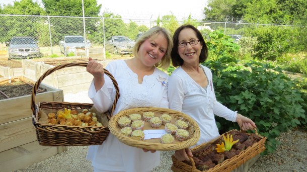 Michele and Sue Serving Squash Muffins with and without Gluten and Banana  Zucchini  Bread